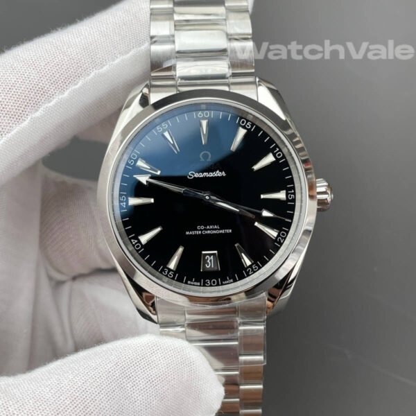 Omega Seamaster Aqua Terra black dial close-up replica watch