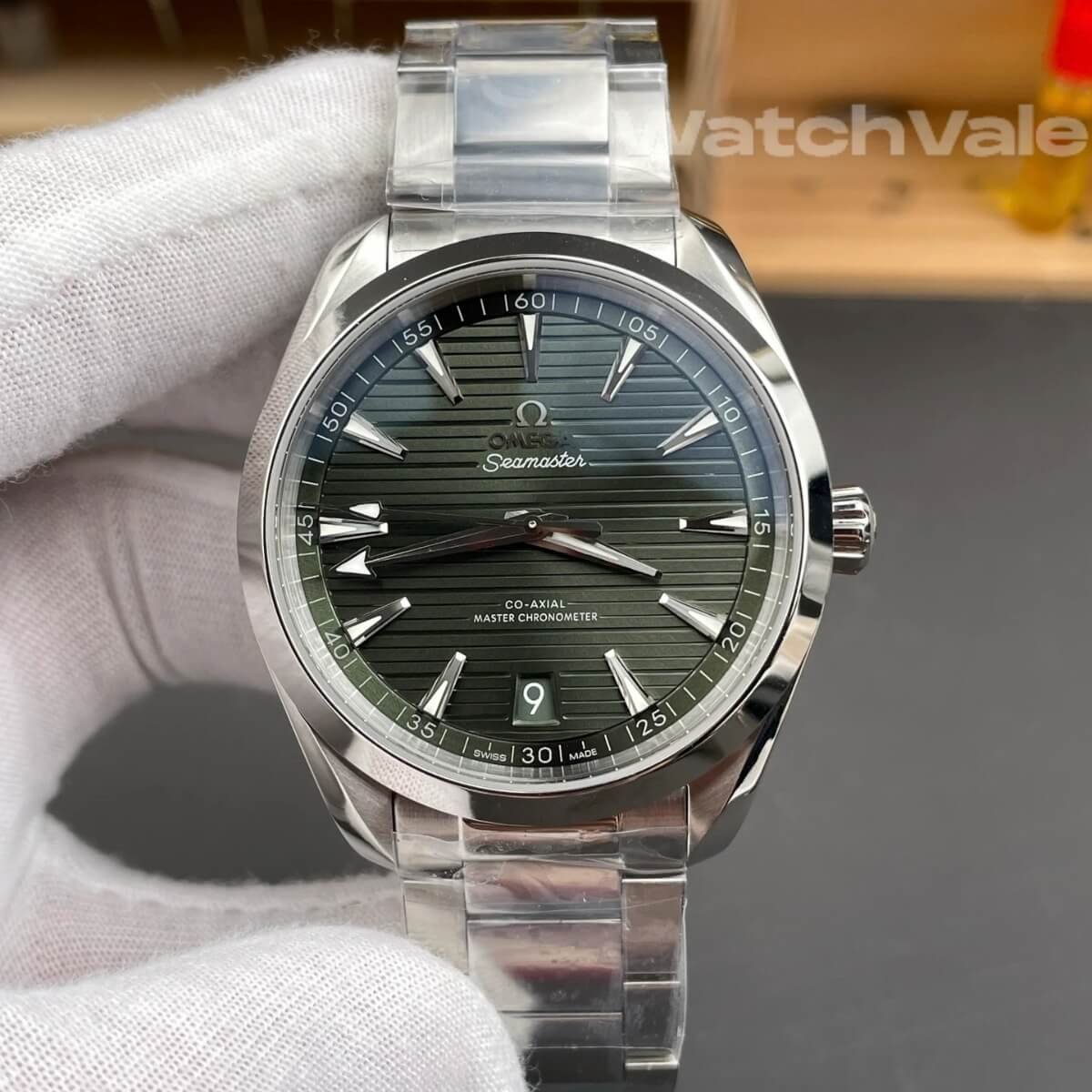 Green teak pattern dial Omega Seamaster Aqua Terra replica watch