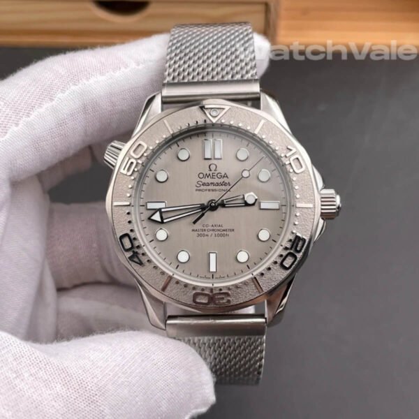 Omega Seamaster 007 Edition grey dial close-up replica watch
