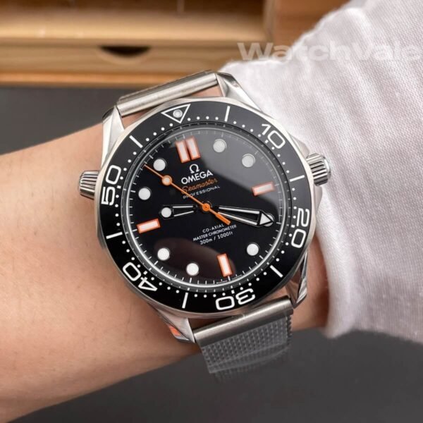 Omega Seamaster Diver 300M 42mm full view black orange mesh replica