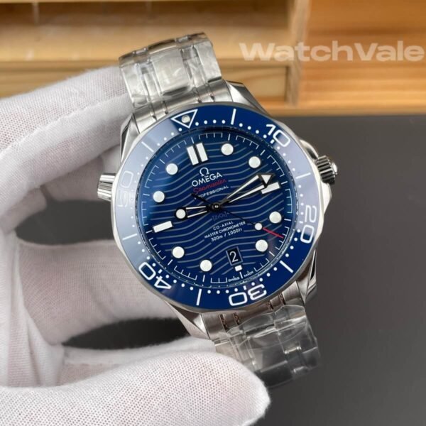 Blue ceramic wave dial Omega Seamaster Diver replica watch