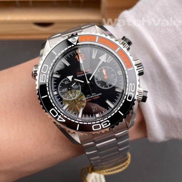 Omega Seamaster Planet Ocean 600M 45.5mm full view black orange replica