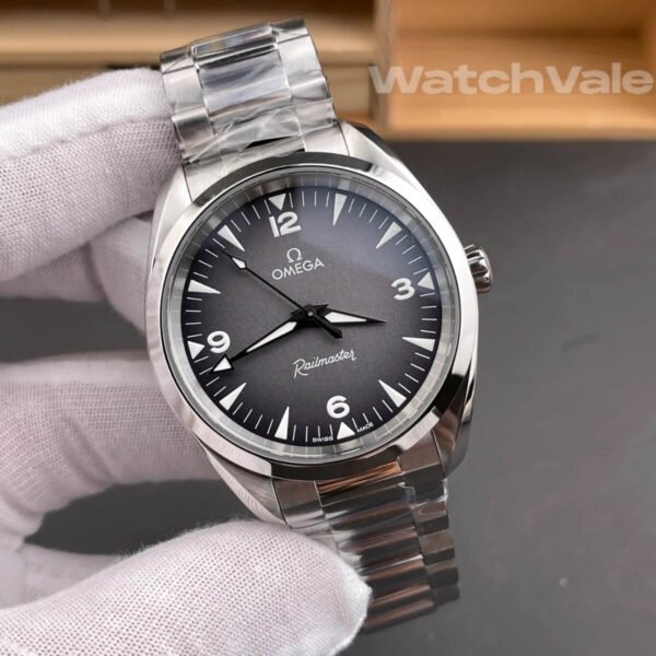 Grey gradient dial large numerals Omega Seamaster Railmaster replica watch