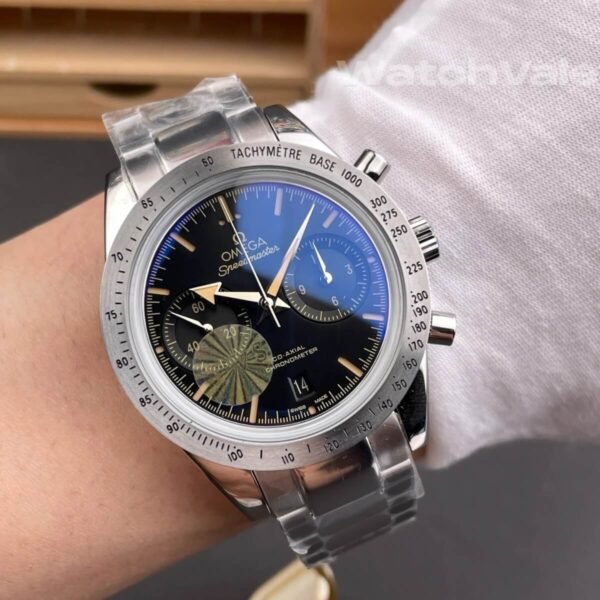 Omega Speedmaster '57 41.5mm full view black vintage beige replica