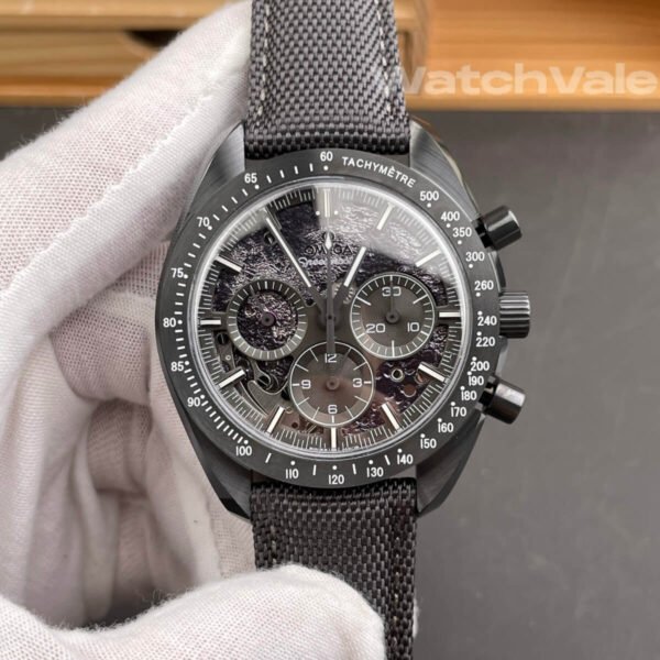 Omega Speedmaster Grey Side of the Moon fabric strap replica on wrist