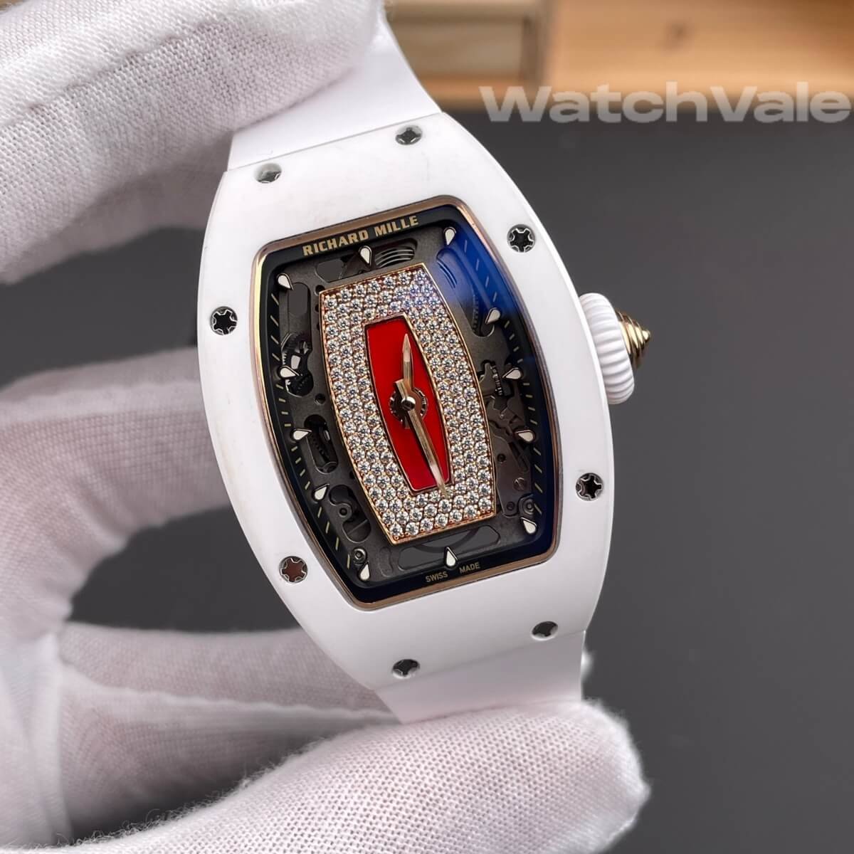 Red gem-set dial Richard Mille RM 07-01 diamond replica watch