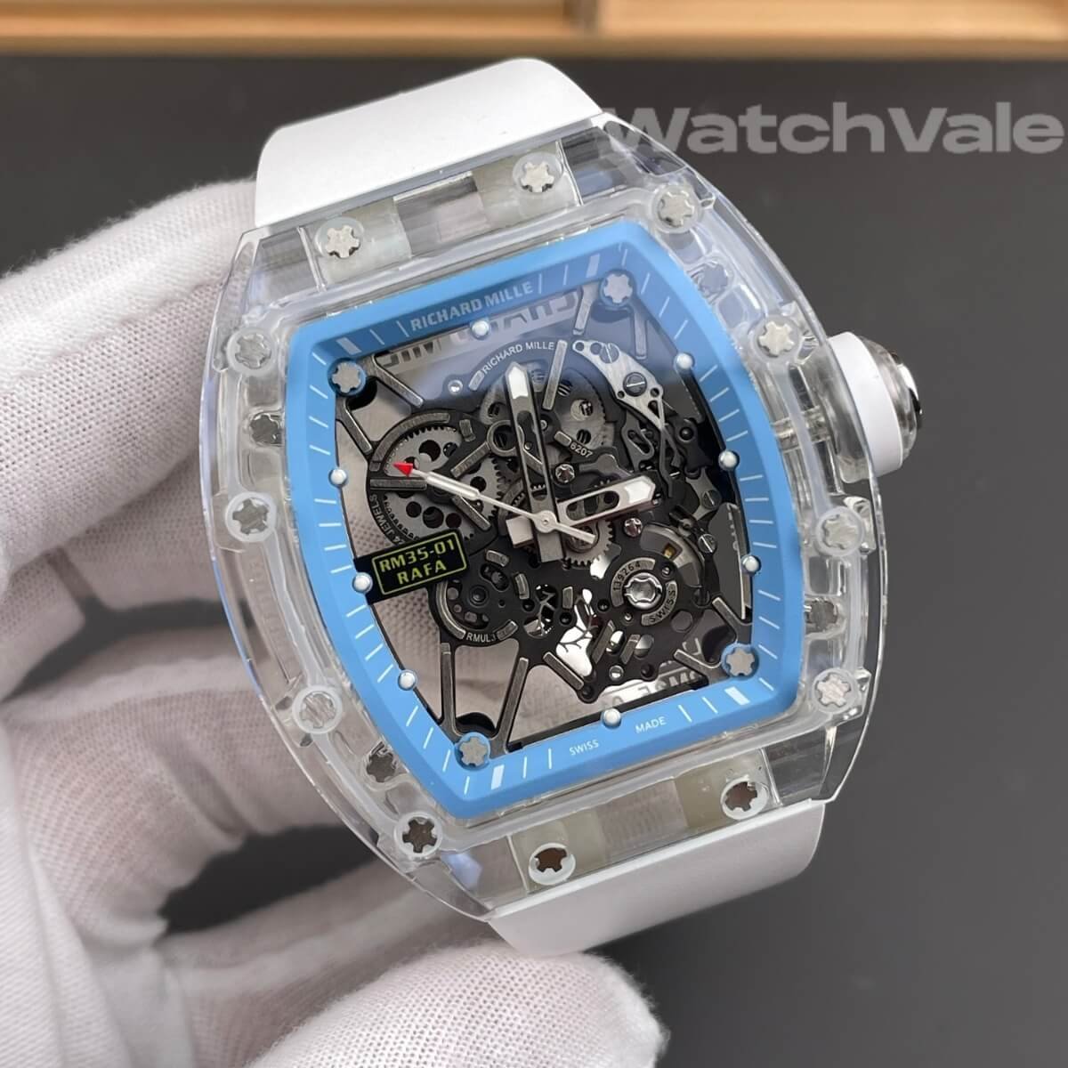 Richard Mille RM35-01 RAFA blue crystal replica on wrist