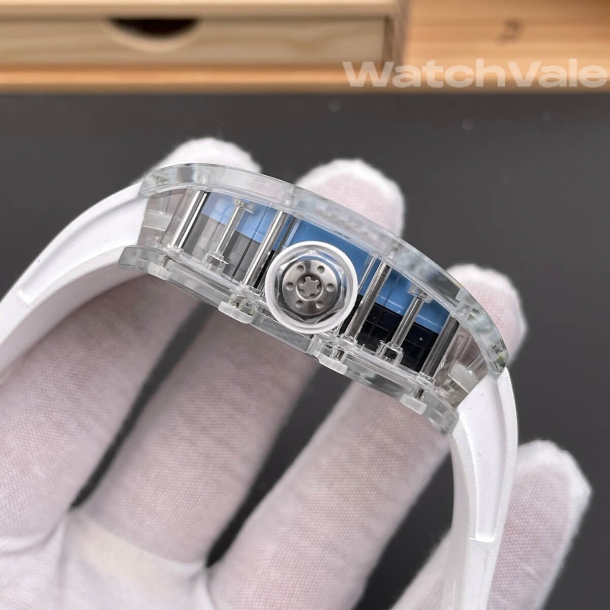 Blue transparent crystal skeleton dial Richard Mille replica watch