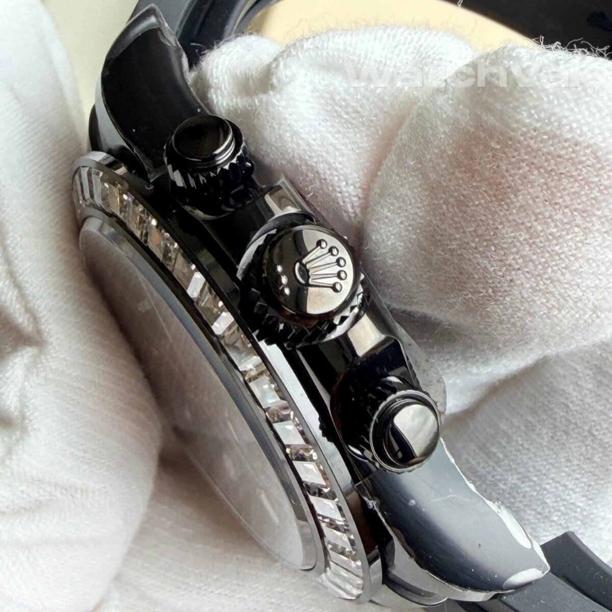 Baguette diamond dial and bezel Rolex Daytona Black DLC replica watch