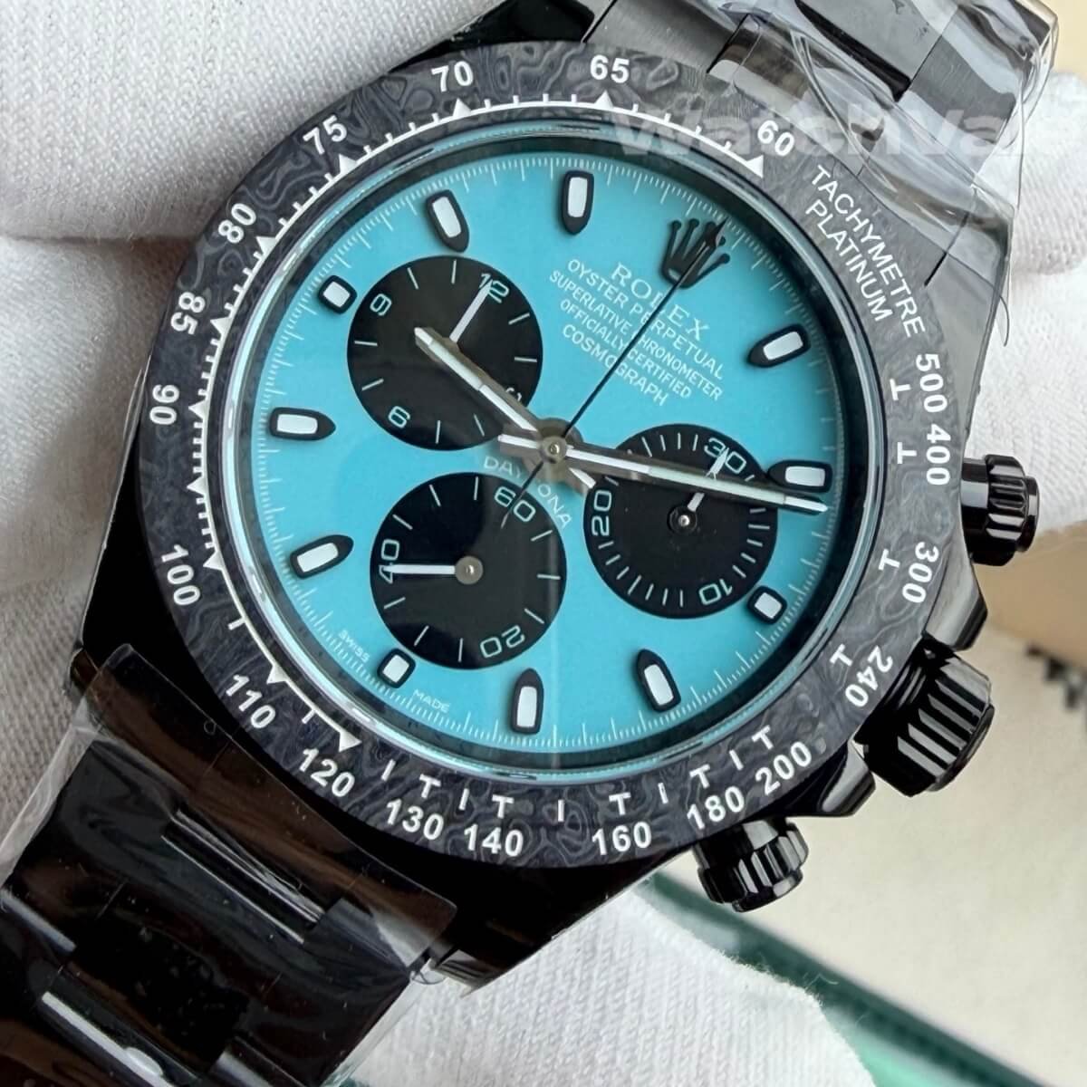 Rolex Daytona 126518LN-Style black carbon bezel side view replica