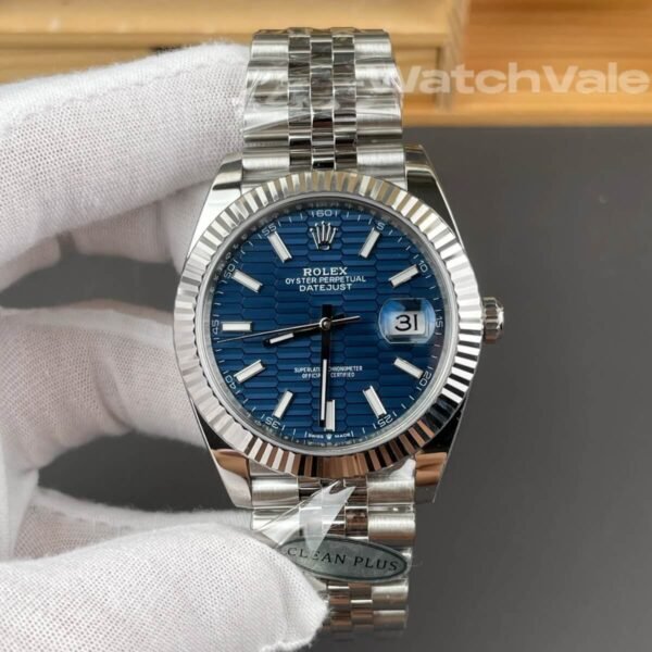 Rolex Datejust blue fluted motif dial close-up replica watch