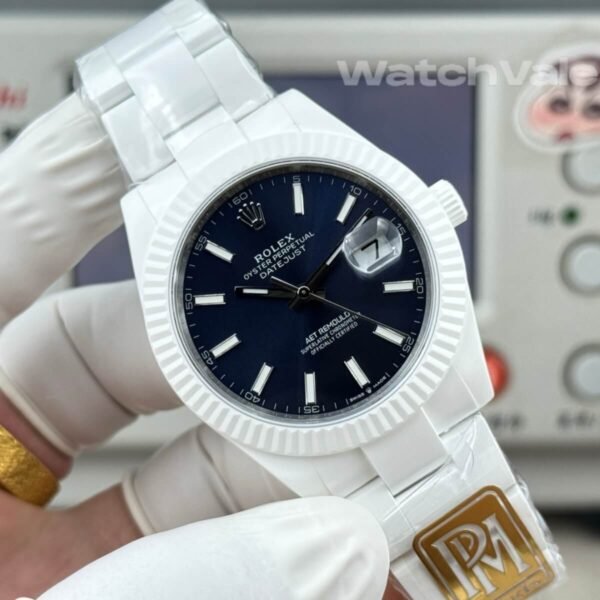 Dark blue dial white ceramic Rolex Datejust replica watch