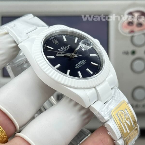 Rolex Datejust 126334-Style white ceramic fluted bezel side view replica