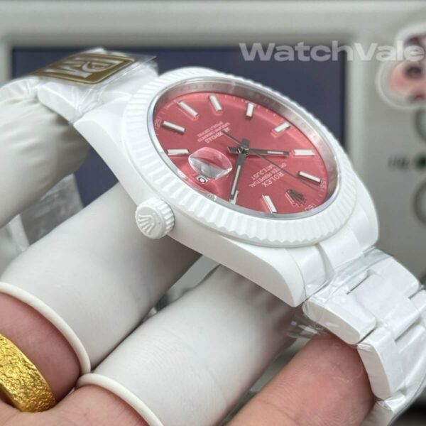 Rolex Datejust 41 126334-Style white ceramic replica on wrist