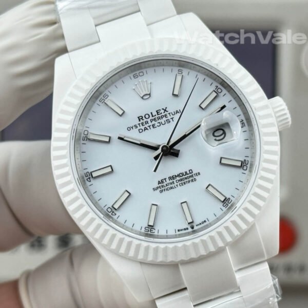 Rolex Datejust 41 126334-Style AET REMOULD full view white ceramic ice blue replica