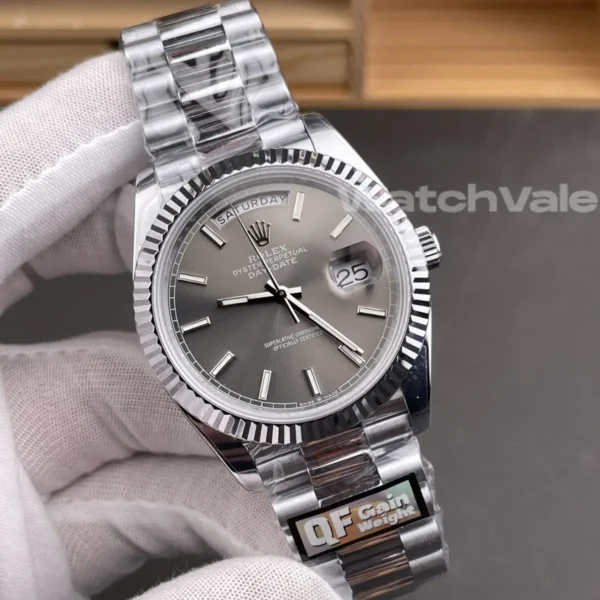 Rolex Day-Date Silver Dial Fluted Bezel President Bracelet Super Clone Replica - Image 6