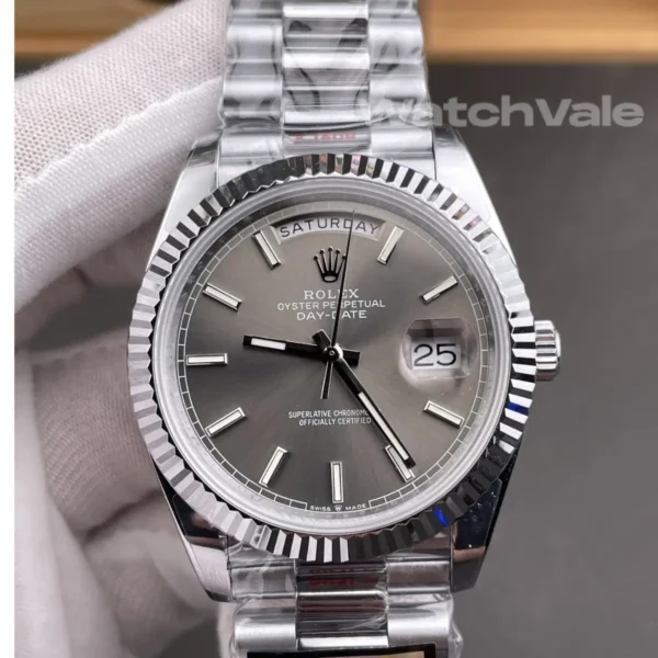 Rolex Day-Date silver dial fluted bezel super clone replica