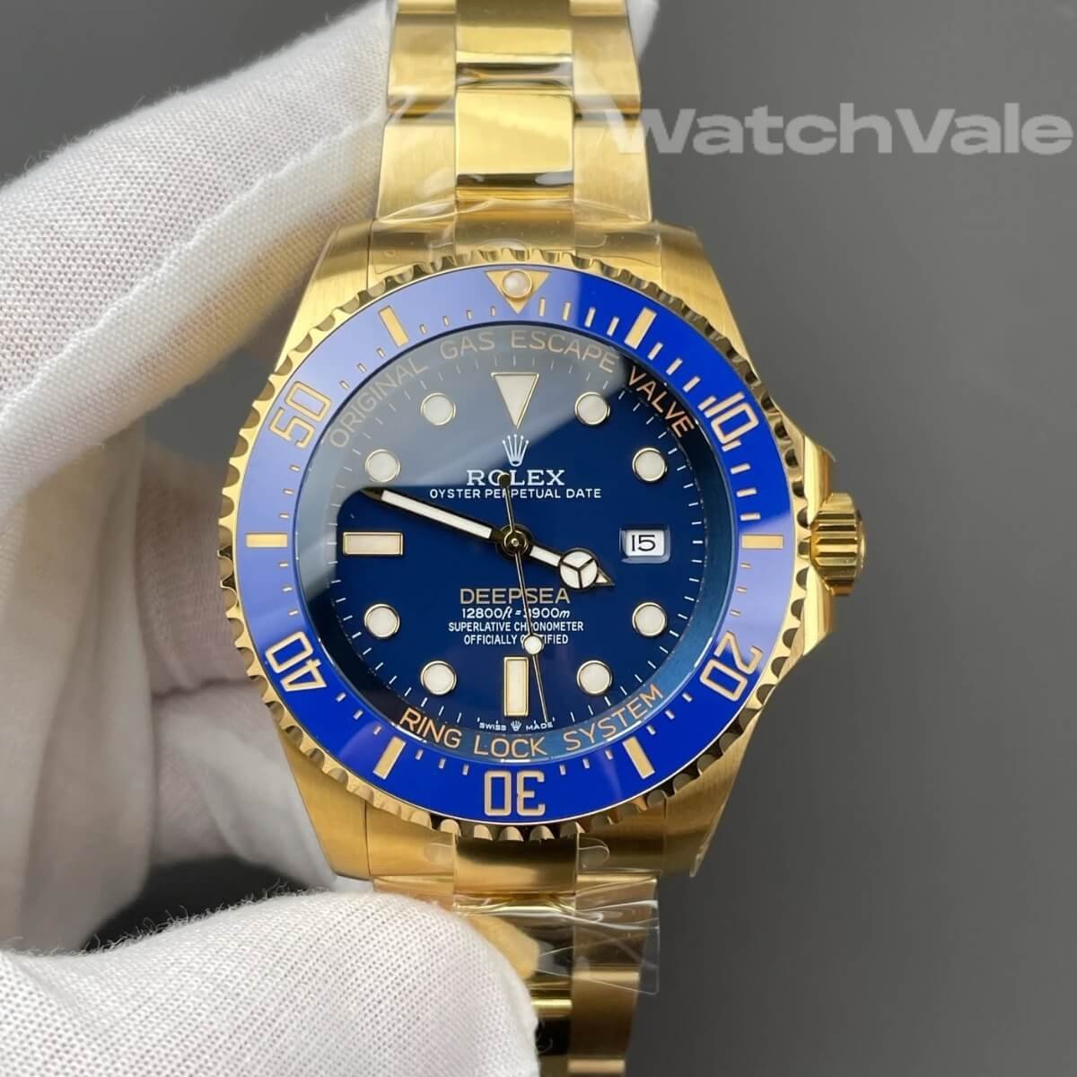 Rolex Deepsea blue gradient dial close-up replica watch