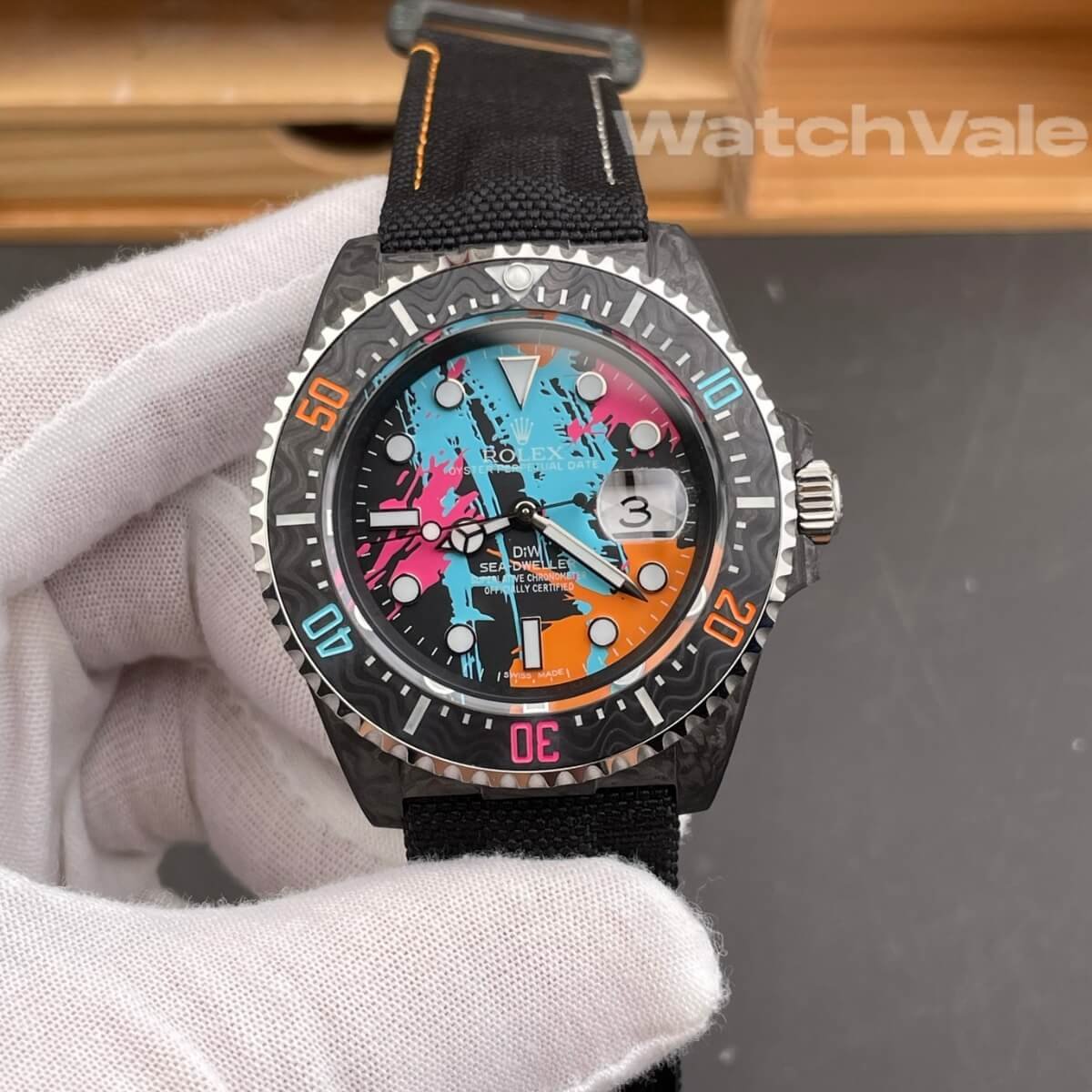Rolex Sea-Dweller 126600 DiW Motley Carbon graffiti dial super clone replica