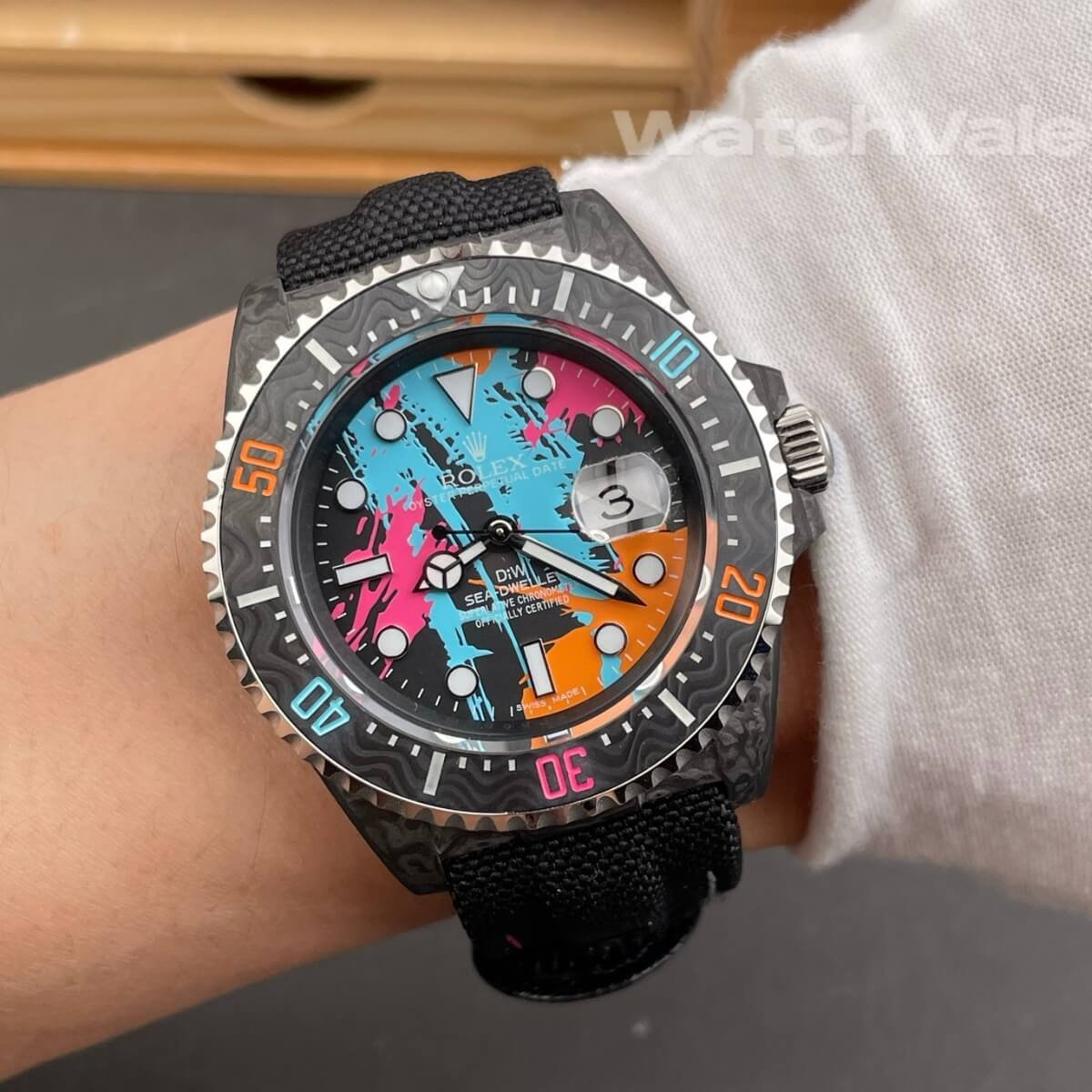 Rolex Sea-Dweller graffiti dial hour markers replica watch