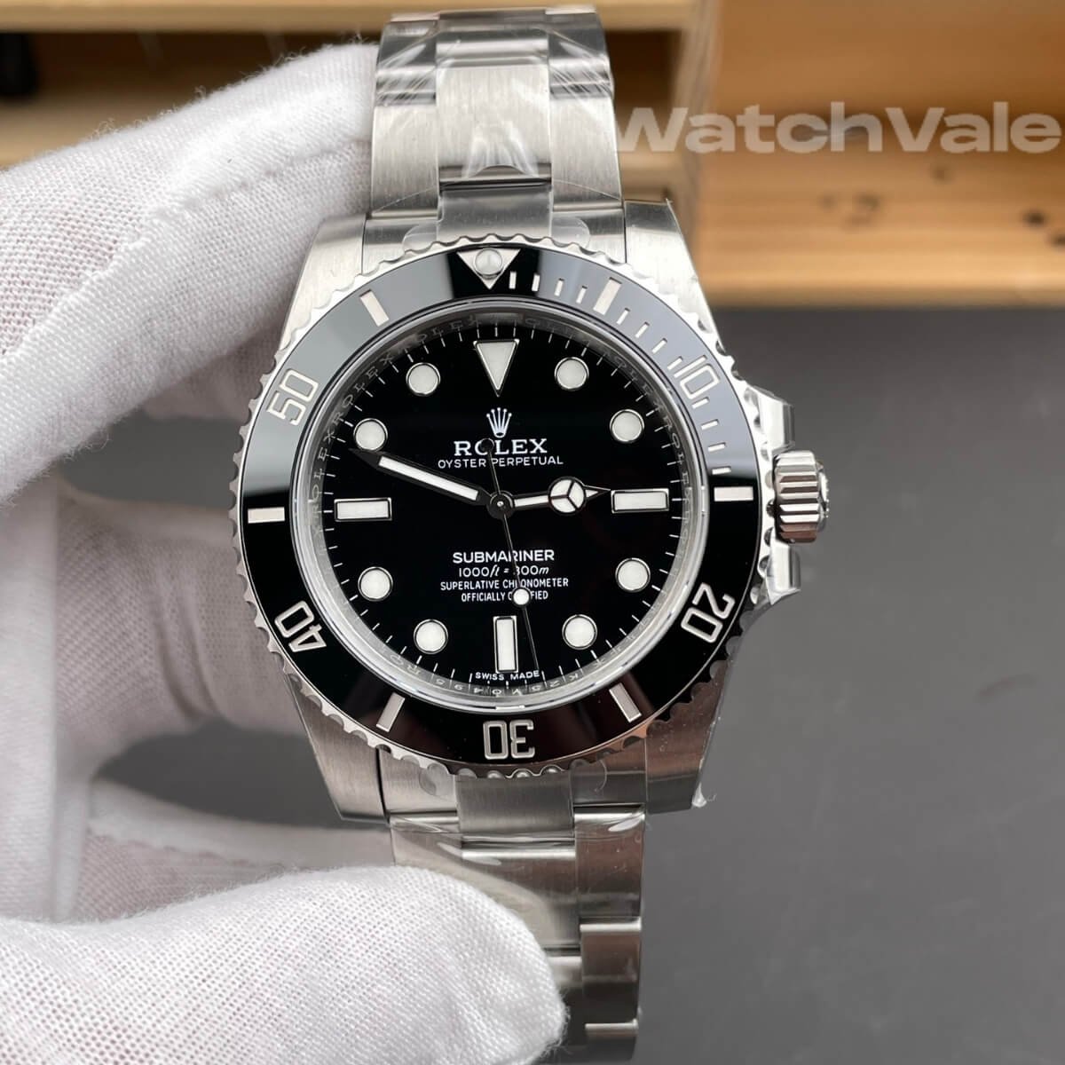 Rolex Submariner 124060 black dial close-up replica watch