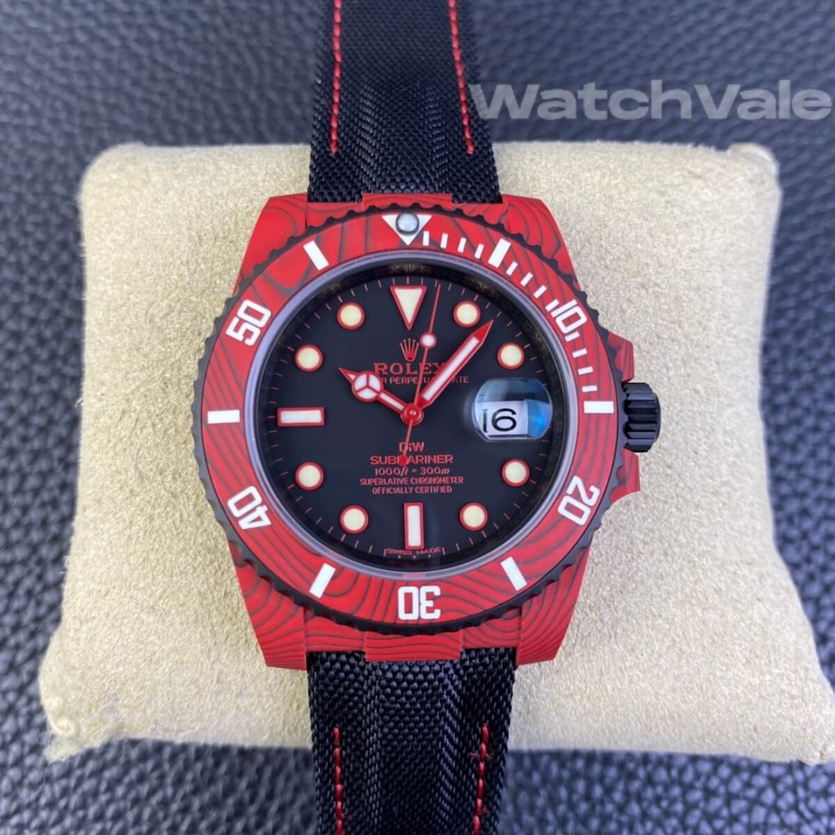 Rolex Submariner DIW Red Devil red black dial close-up replica watch