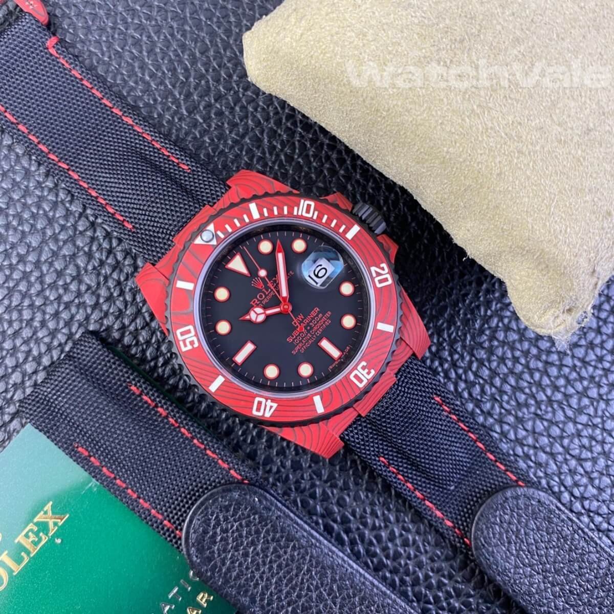 Rolex Submariner red black dial hour markers replica watch