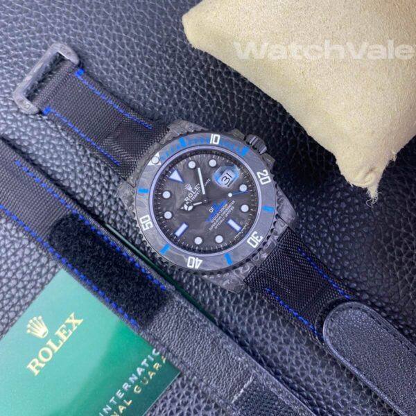 Rolex Submariner forged carbon blue hour markers replica watch