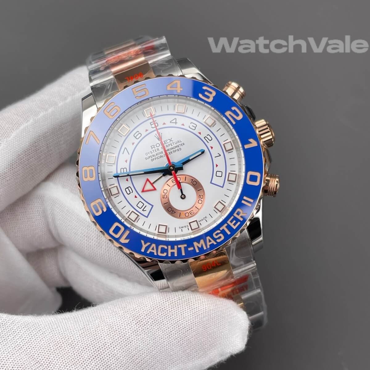 Rolex Yacht-Master II white dial close-up replica watch
