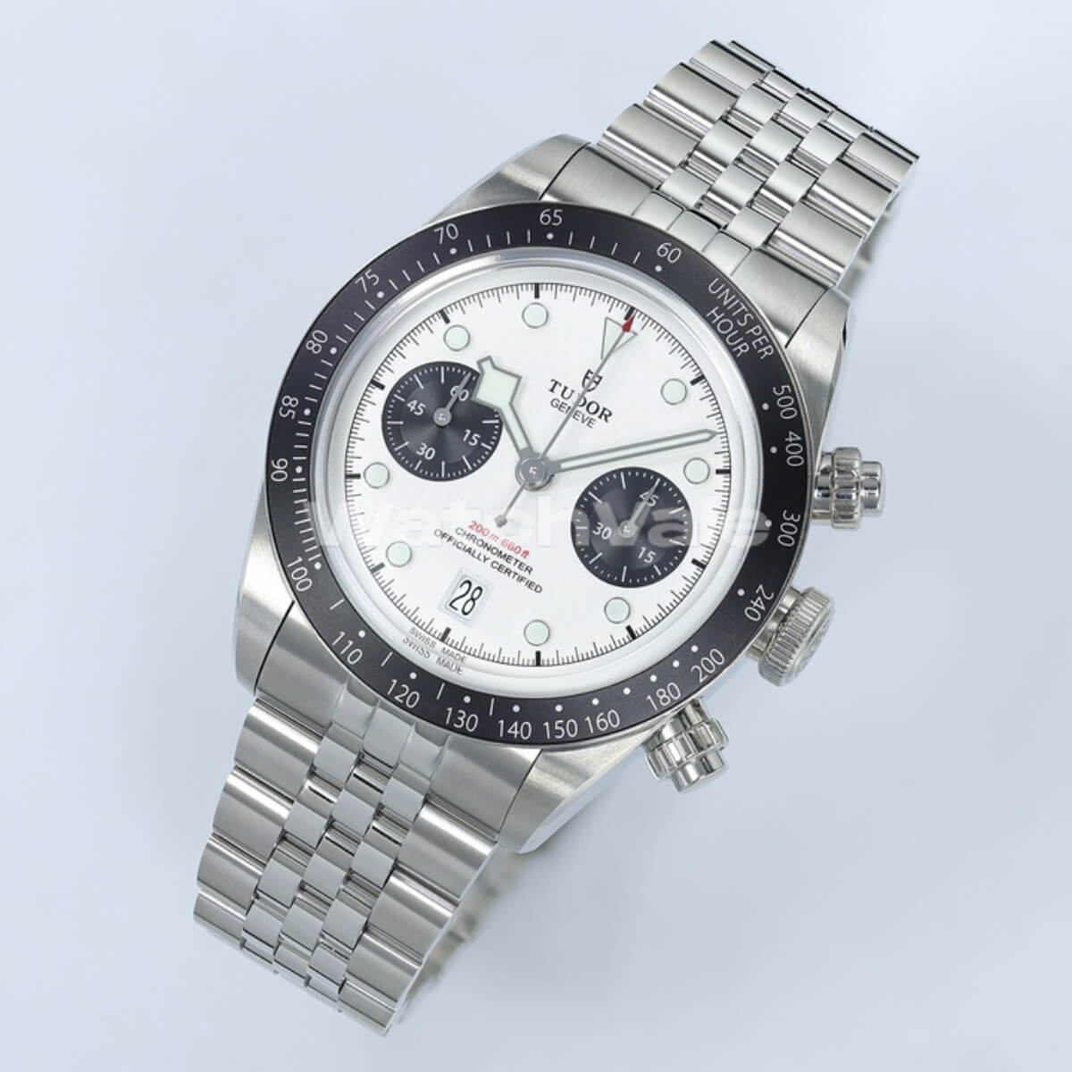 Tudor Black Bay Chrono Panda dial close-up replica watch