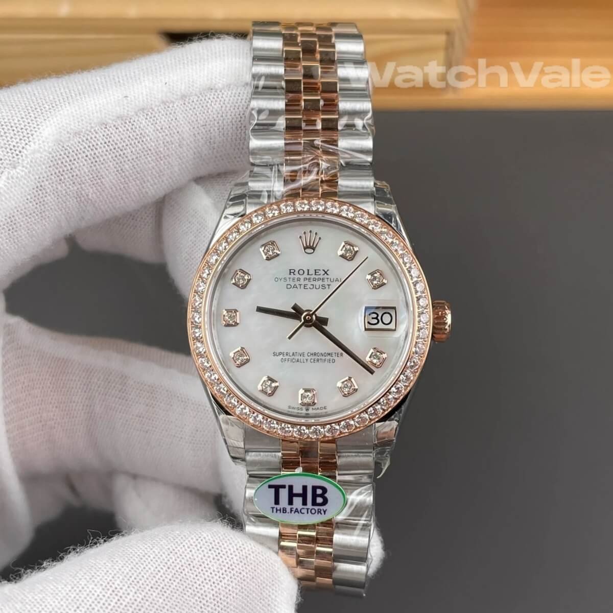 Rolex Datejust 31 mother-of-pearl dial close-up replica watch
