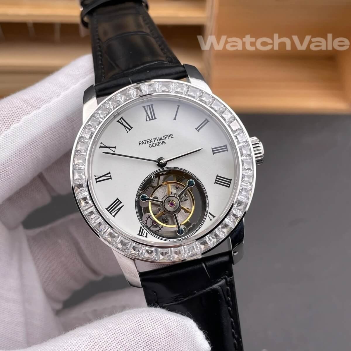 Patek Philippe Calatrava-Style Tourbillon white dial diamond bezel 1:1 super clone