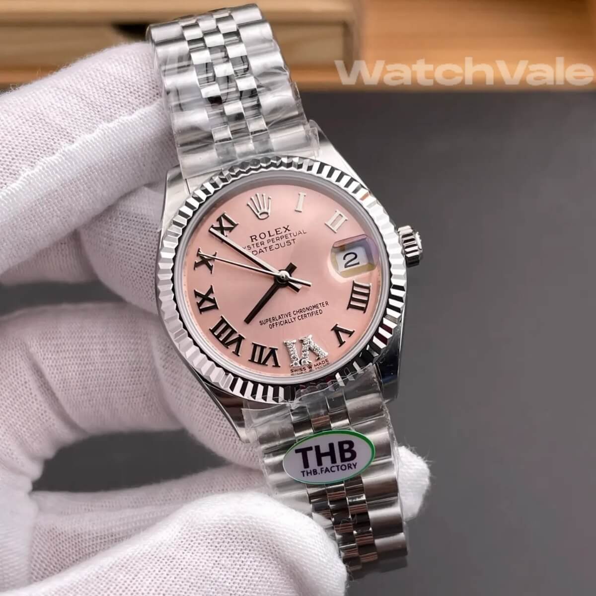 Rolex Datejust 36 126234 pink Roman VI and IX diamond dial white gold fluted bezel Jubilee bracelet 1:1 super clone