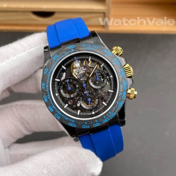 Rolex Cosmograph Daytona Blaken 116500LN customized skeleton dial carbon bezel blue rubber strap 1:1 super clone