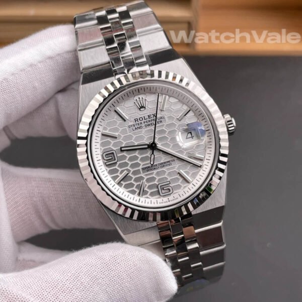 Rolex Land-Dweller 40 127334 intense white honeycomb dial white gold fluted bezel flat Jubilee bracelet 1:1 super clone