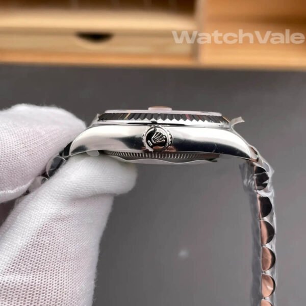 Rolex Datejust 36 126234 pink dial Roman VI and IX diamond markers close up super clone watch