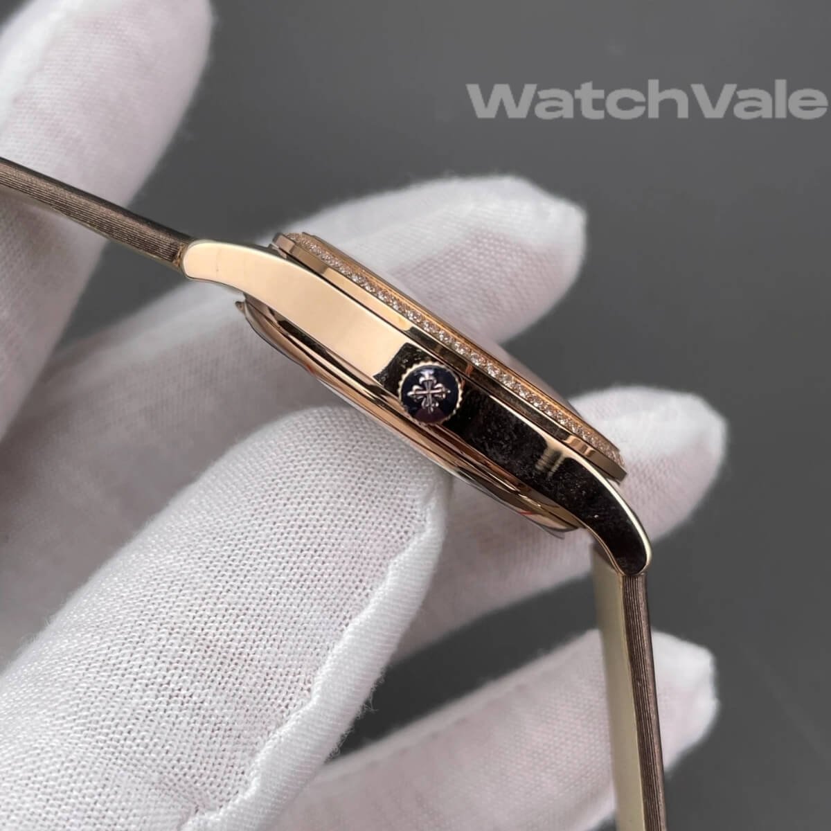 Brown embossed dial diamond bezel rose gold Patek Philippe Calatrava super clone watch