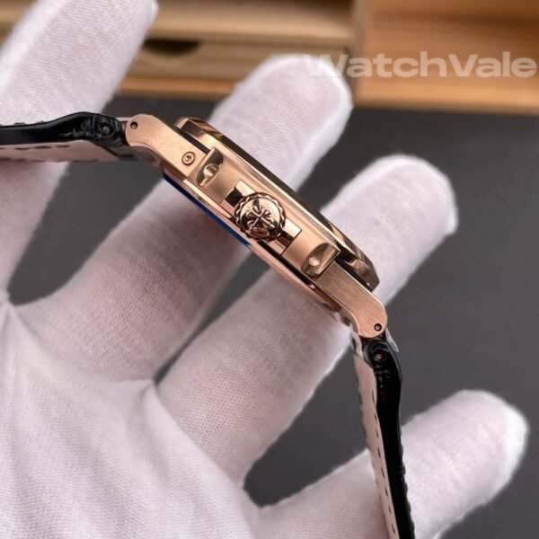 Black dial baguette diamond bezel rose gold Patek Philippe Nautilus super clone watch