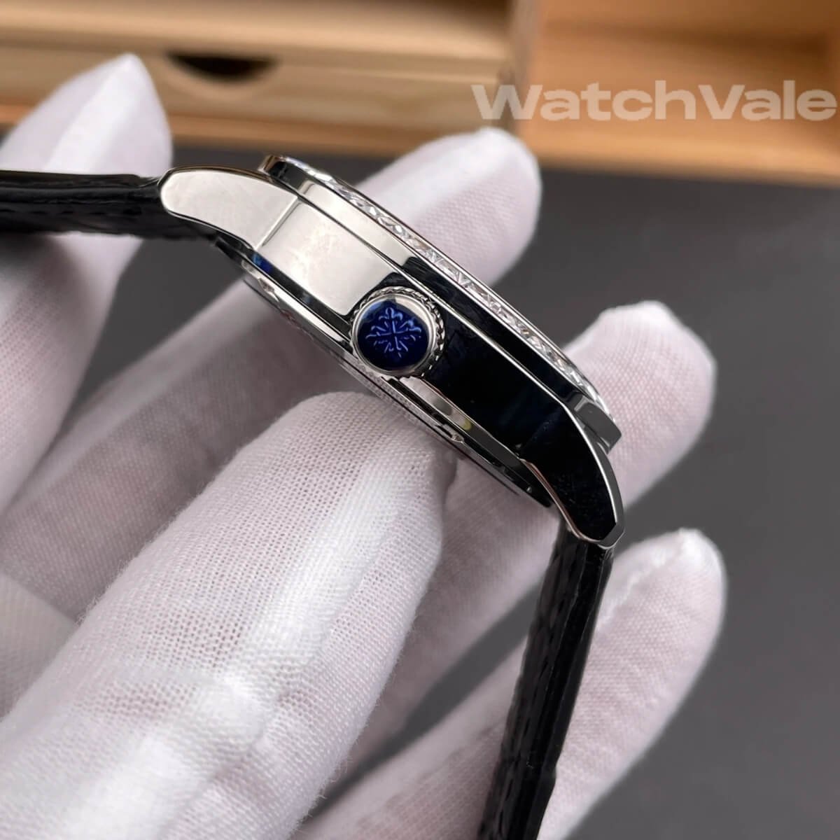 White dial baguette diamond bezel tourbillon Patek Philippe Calatrava-Style super clone watch