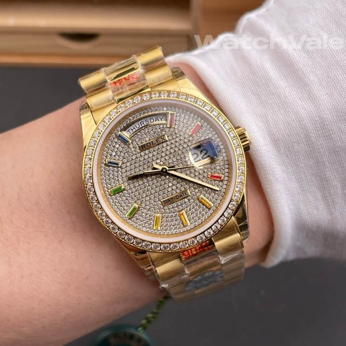 Rolex Day-Date 40 228398TBR customized diamond pavé super clone watch back view