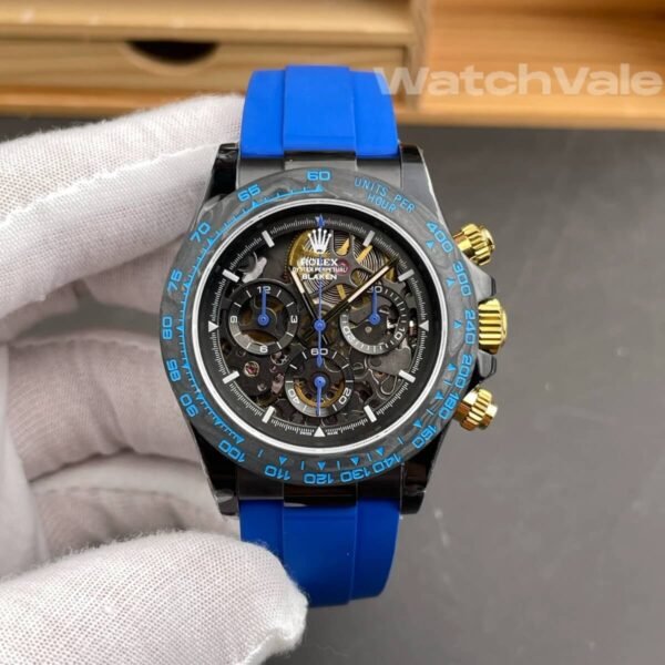 Rolex Cosmograph Daytona Blaken 116500LN blue rubber strap detail super clone