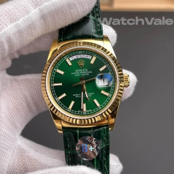 Rolex Day-Date 36 128238 green alligator strap detail super clone